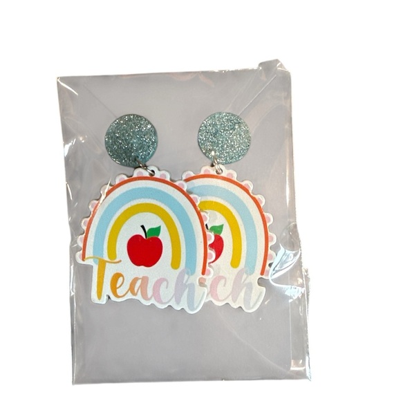 3/$20 Rainbow Apple Teacher Earrings - Picture 7 of 7